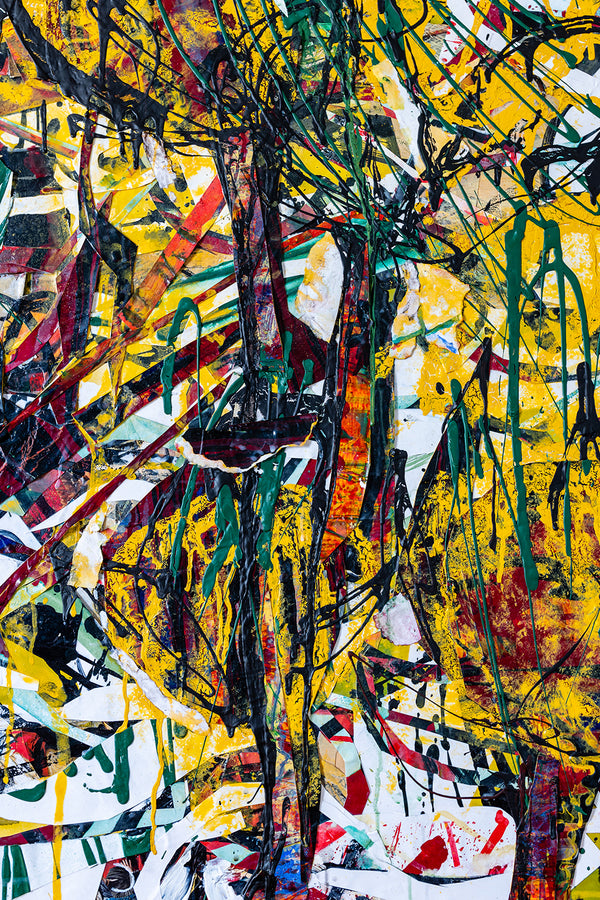 Expressive abstract landscape artwork by John Berrick, detail shot.