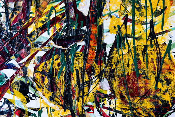 Expressive abstract landscape artwork by artist John Berrick, detail shot.