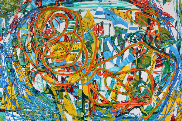 Expressive abstract landscape artwork by artist John Berrick, detail shot.