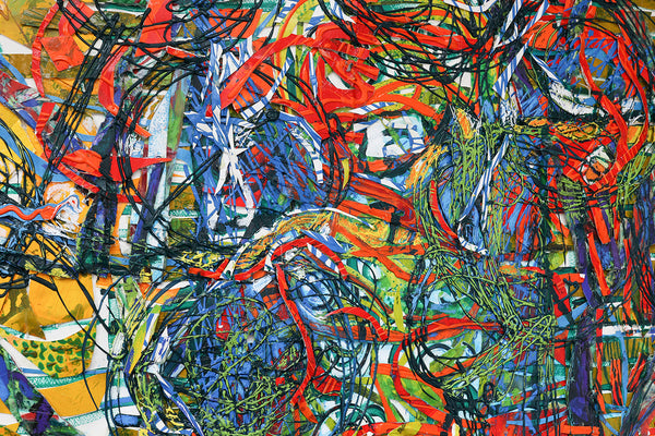 Expressive abstract landscape artwork by artist John Berrick, detail shot.