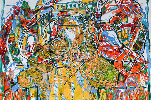 Expressive abstract landscape artwork by artist John Berrick, detail shot.