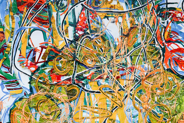 Expressive abstract landscape artwork by artist John Berrick, detail shot.