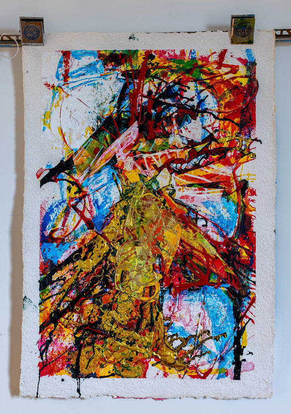 Abstract artwork with vibrant colors on a white background. By artist John Berrick.