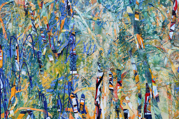 Abstract expressive artwork using mixed media and collage. By John Berrick.
