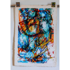 Abstract artwork with vibrant colours on a white background. By artist John Berrick.