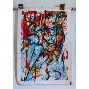 Abstract artwork with vibrant colors on a white background