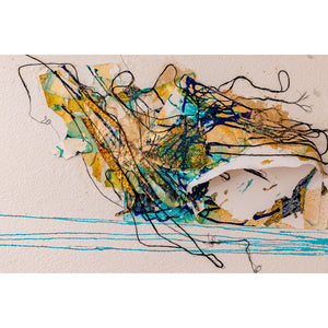 Expressive watercolour and collage relief artwork by artist John Berrick