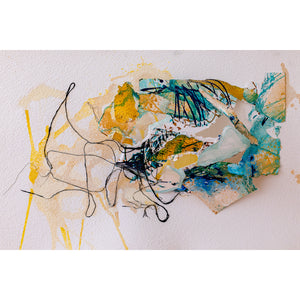 Expressive watercolour and collage relief artwork by artist John Berrick